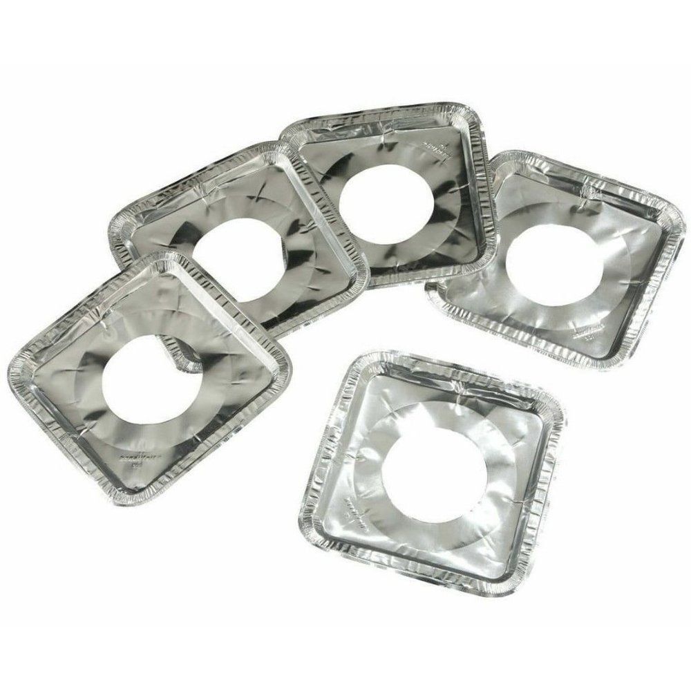Foil Burner Gas Liners Square Silver 10Pc Disposable Keep Kitchen Stovetop Clean